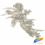 SALE! Flower Beaded Rhinestone Motif Applique on Lace (Sold by Pair), RA-300