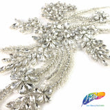 SALE! Flower Beaded Rhinestone Motif Applique on Lace (Sold by Pair), RA-300
