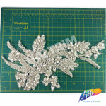 SALE! Flower Beaded Rhinestone Motif Applique on Lace (Sold by Pair), RA-300