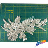 SALE! Flower Beaded Rhinestone Motif Applique on Lace (Sold by Pair), RA-300