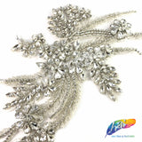 SALE! Flower Beaded Rhinestone Motif Applique on Lace (Sold by Pair), RA-300