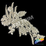 SALE! Flower Beaded Rhinestone Motif Applique on Lace (Sold by Pair), RA-300