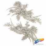 SALE! Flower Beaded Rhinestone Motif Applique on Lace (Sold by Pair), RA-300