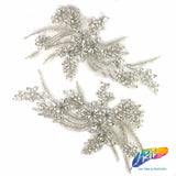SALE! Flower Beaded Rhinestone Motif Applique on Lace (Sold by Pair), RA-300