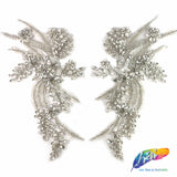 SALE! Flower Beaded Rhinestone Motif Applique on Lace (Sold by Pair), RA-300