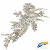 SALE! Flower Beaded Rhinestone Motif Applique on Lace (Sold by Pair), RA-300