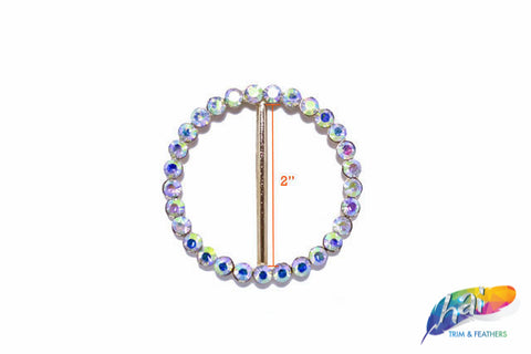 2" Round Rhinestone Buckle with Bar, RB-001