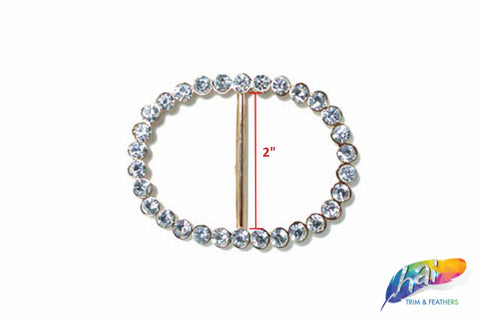 2" Oval Rhinestone Buckle with Bar, RB-002