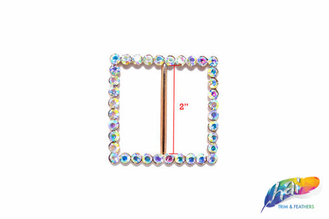 2" Square Rhinestone Buckle with Bar, RB-003