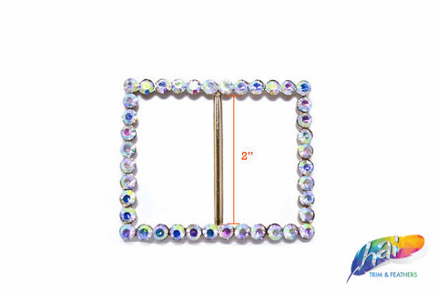 2" Rectangle Rhinestone Buckle with Bar, RB-004
