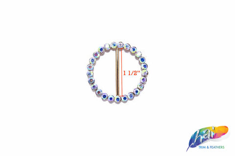 1 1/2" Round Rhinestone Buckle with Bar, RB-005