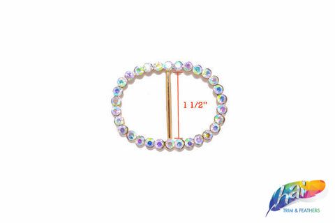 1 1/2" Oval Rhinestone Buckle with Bar, RB-006