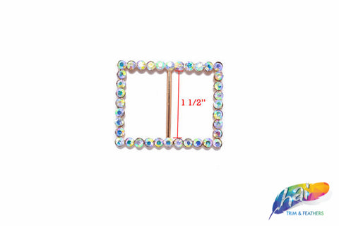 1 1/2" Rectangle Rhinestone Buckle with Bar, RB-008