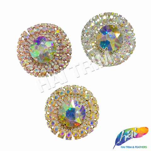 2" Crystal Round Rhinestone Buckle with Glass Stone, RB-051