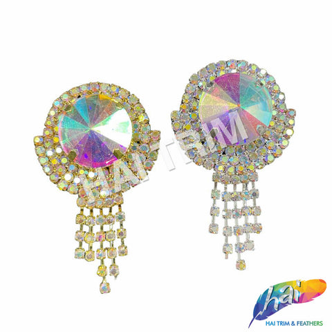 Crystal Rhinestone Buckle with AB Stone and Rhinestone Fringe, RB-052