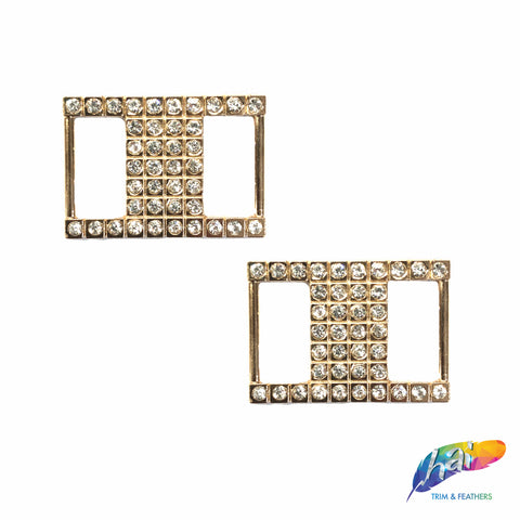 Gold/Crystal Rectangle Rhinestone Buckle (2 pieces), RB-054