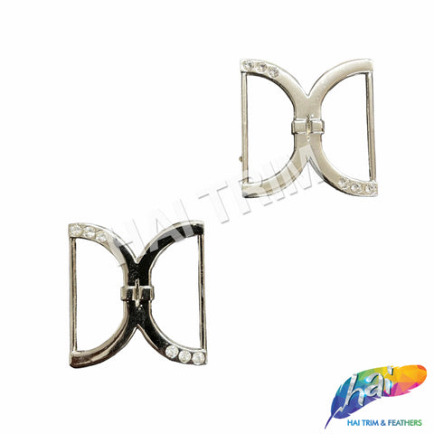 Silver/Crystal Kissing D-Shape Rhinestone Buckle (2 pieces), RB-066