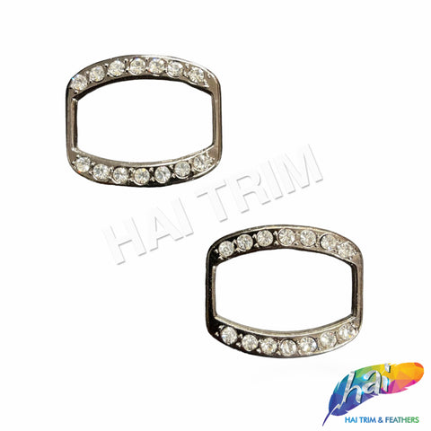 Gunmetal/Crystal Curved Rectangle Rhinestone Buckle (2 pieces), RB-082