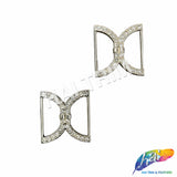 Silver/Crystal Kissing D-Shape Rhinestone Buckle (2 pieces), RB-084