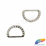 Silver/Crystal D-Ring Rhinestone Buckle - Closed Style (2 pieces), RB-086