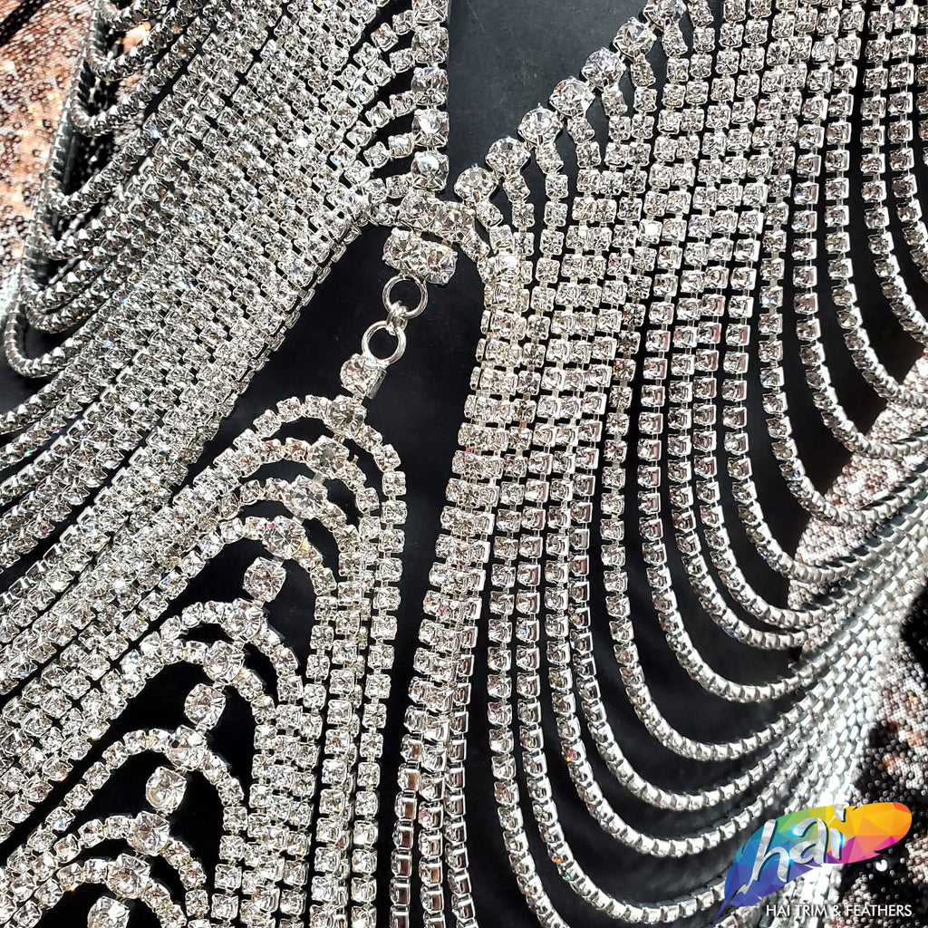 Crystal Rhinestone Cupchain Mermaid Body Chain Dress, RD-100 Hai Trim & Feathers Crystal Rhinestone Cupchain Mermaid Body Chain Dress, RD-100 Hai Trim & Feathers