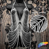 Crystal Rhinestone Cupchain Mermaid Body Chain Dress, RD-100
