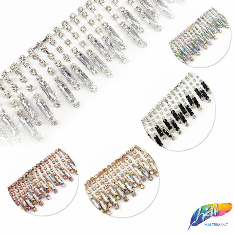 2" Crystal Rhinestone Fringe with Rectangle Stones, RF-105