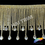3 1/2" Rhinestone Cupchain Fringe with Teardrop Glass Stones, RF-036