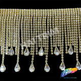 3 1/2" Rhinestone Cupchain Fringe with Teardrop Glass Stones, RF-036