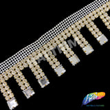 SALE! 1 1/2" Crystal Rhinestone Fringe with Acrylic Square Stones, RF-108
