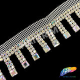 SALE! 1 1/2" Crystal Rhinestone Fringe with Acrylic Square Stones, RF-108