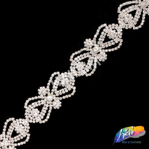 1 1/4" Silver/Crystal Bow Crystal Rhinestone Trim, RT-034