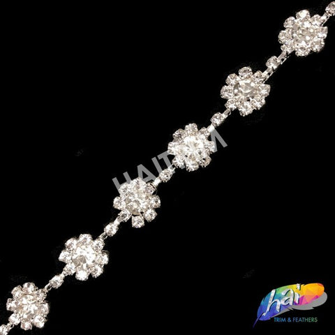 3/8" Chained Crystal Flower Rhinestone Trim, RT-056