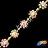 1/2" Chained Crystal Flower Rhinestone Trim, RT-057