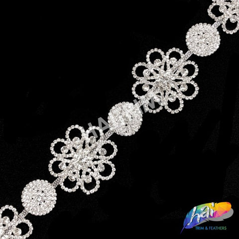 2'' Silver/Crystal Flower Rhinestone Crystal Trim, RT-106