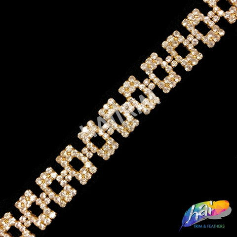 SALE! 5/8" Gold/Crystal Rectangle Rhinestone Trim, RT-119