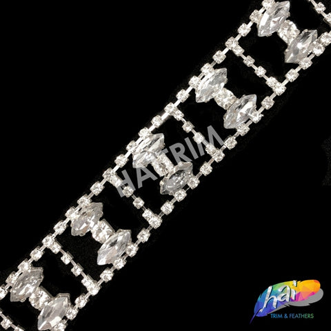 SALE! 1" Silver/Crystal Double Cateye Rhinestone Trim, RT-122