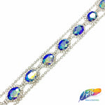 SALE! 1" Blue/Purple AB Oval Rhinestone Trim, RT-160