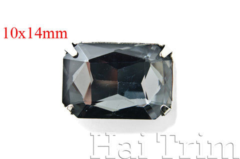 10x14mm Black Diamond Octagon Sew-on Rhinestones w/ Metal Setting