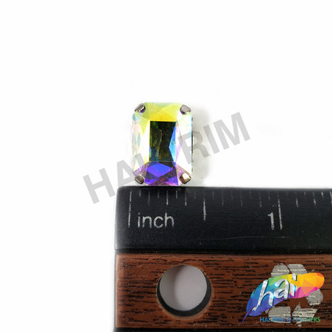 10x14mm Crystal AB Rectangle Sew-on Rhinestone w/ Metal Setting