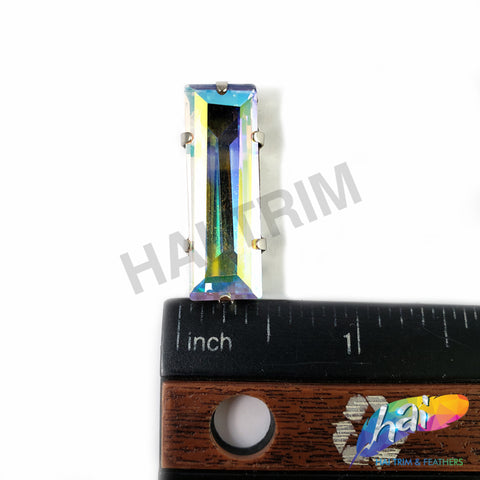 10x30mm Crystal AB Rectangle Sew-on Rhinestone w/ Metal Setting