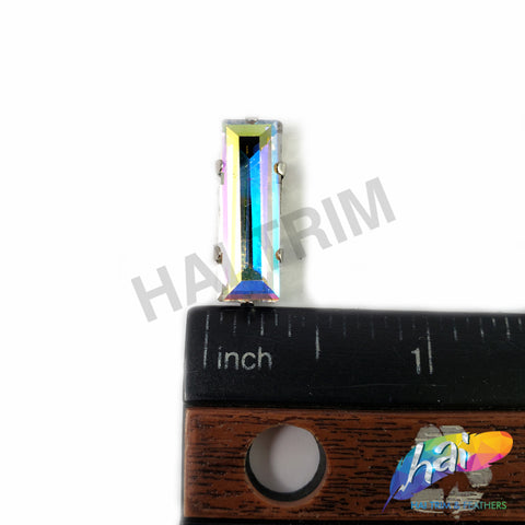 7x21mm Crystal AB Rectangle Sew-on Rhinestone w/ Metal Setting