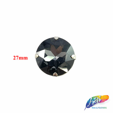 27mm Black Diamond Round Sew-on Rhinestones w/ Metal Setting