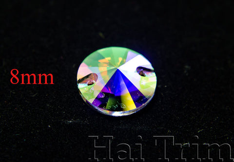 8mm Round Crystal AB Sew-on Rhinestones