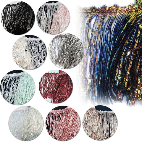 6" Sequins Fringe with Clustered Sequins Bias Tape, SEQ-002