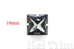 10x10mm Black Diamond Square Sew-on Rhinestones w/ Metal Setting