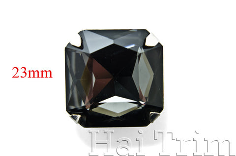 24mm Black Diamond Octagon Sew-on Rhinestones w/ Metal Setting