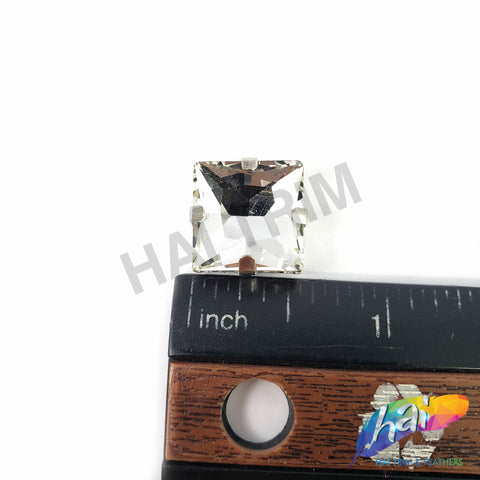 14mm Crystal Square Sew-on Rhinestone w/ Metal Setting