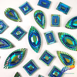 Blue Green AB Textured Resin Stones, #02