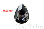 18x25mm Black Diamond Teardrop Sew-on Rhinestones w/ Metal Setting
